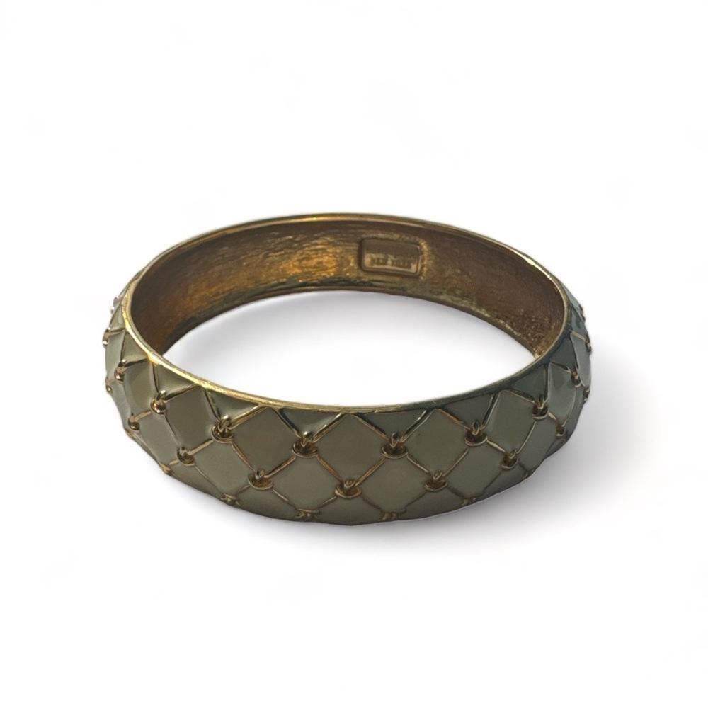 Kate Spade White Enamel Bangle Bracelet with Gold Details
